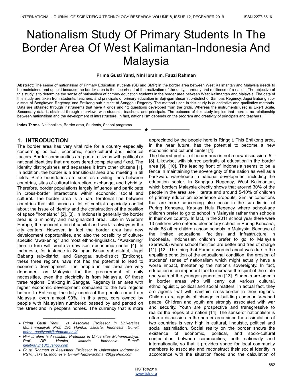 Nationalism Study of Primary Students in the Border Area of West Kalimantan-Indonesia and Malaysia