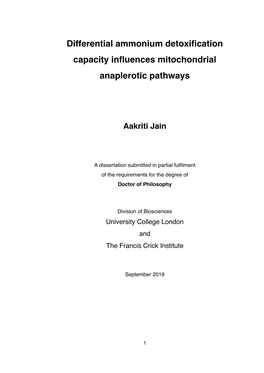 Differential Ammonium Detoxification Capacity Influences Mitochondrial Anaplerotic Pathways