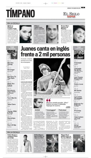 Juanes Canta En Inglés Frente a 2 Mil Personas