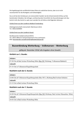Busverbindung Wetterburg – Volkmarsen – Wetterburg
