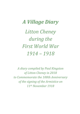 A Village Diary Litton Cheney During the First World War 1914 – 1918