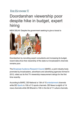 Doordarshan Viewersh Despite Hike in Budget, Hiring Doordarshan Viewership Poor Despite Hike in Budget, Expert Wership Poor Udge