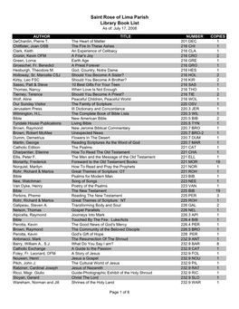 Saint Rose of Lima Parish Library Book List As Of: July 17, 2008