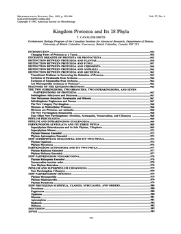 Kingdom Protozoa and Its 18Phyla