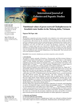 Nutritional Values of Green Seaweed Cladophoraceae in Brackish Water
