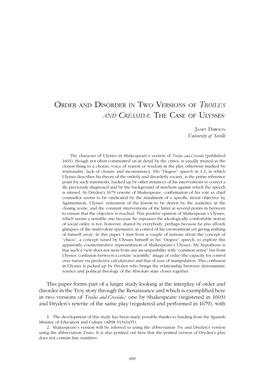Order and Disorder in Two Versions of Troilus and Cressida