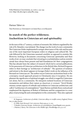 In Search of the Perfect Wilderness. Anchoritism in Cistercian Art and Spirituality