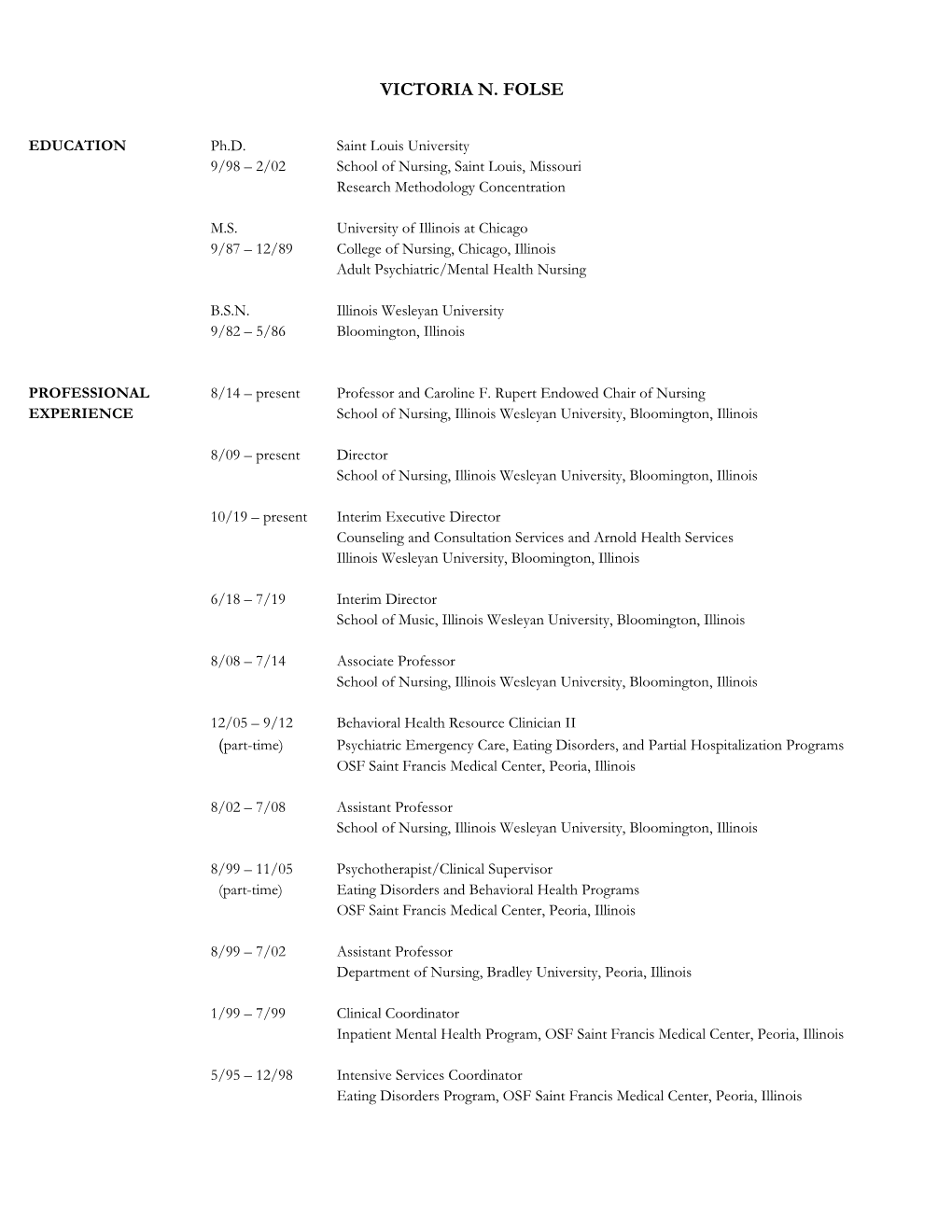 Dr. Folse's Curriculum Vitae/Nursing