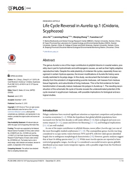 Life Cycle Reversal in Aurelia Sp.1 (Cnidaria, Scyphozoa)