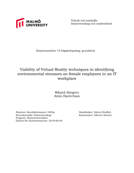 Viability of Virtual Reality Techniques in Identifying Environmental Stressors on Female Employees in an IT Workplace