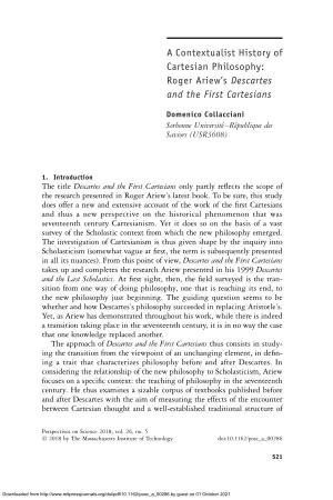 A Contextualist History of Cartesian Philosophy: Roger Ariew’S Descartes and the First Cartesians