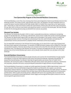 Tree Sponsorship Program of the Emerald Necklace Conservancy