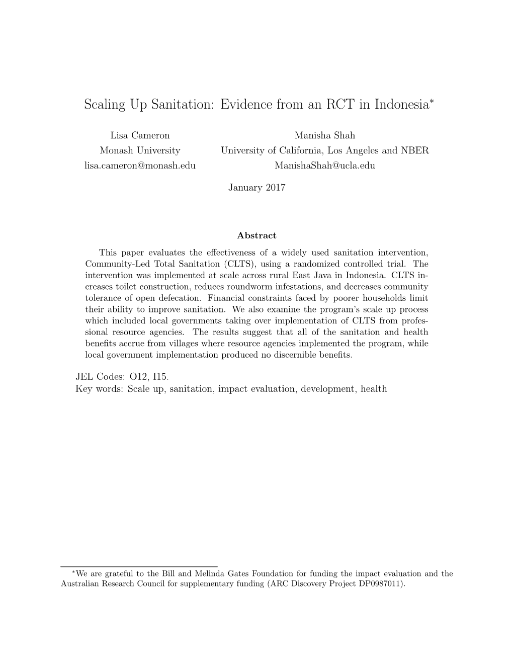 Scaling up Sanitation: Evidence from an RCT in Indonesia∗