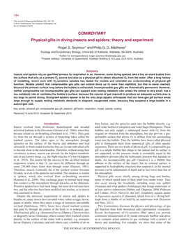 COMMENTARY Physical Gills in Diving Insects and Spiders: Theory and Experiment