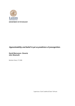 Hypnotizability and Belief in Psi As Predictors of Precognition