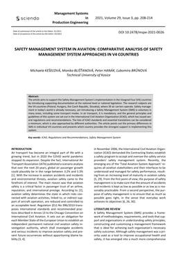 Safety Management System in Aviation: Comparative Analysis of Safety Management System Approaches in V4 Countries