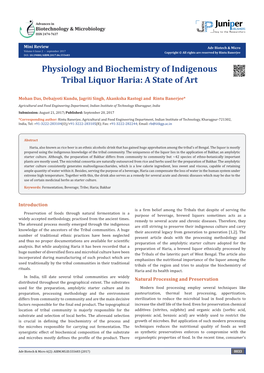 Physiology and Biochemistry of Indigenous Tribal Liquor Haria: a State of Art