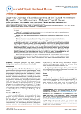 Malignant Thyroid Disease Gudrun Leidig-Bruckner1*, Karin Frank-Raue1, Angela Lorenz1, Thomas J