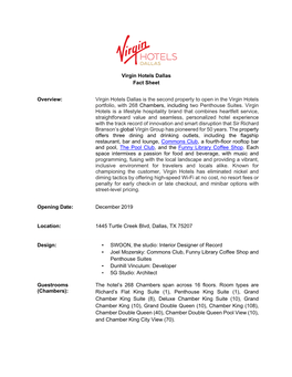 Virgin Hotels Dallas Fact Sheet Overview