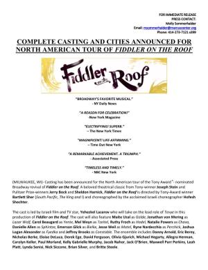 Complete Casting and Cities Announced for North American Tour of Fiddler on the Roof