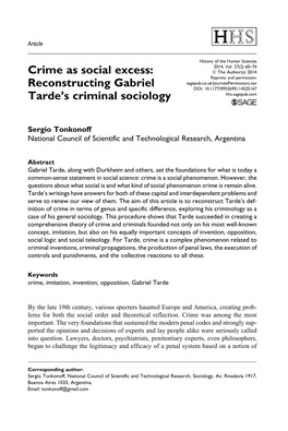 Reconstructing Gabriel Tarde's Criminal Sociology