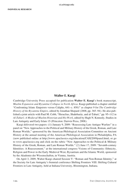 Walter E. Kaegi Cambridge University Press Accepted for Publication Walter E