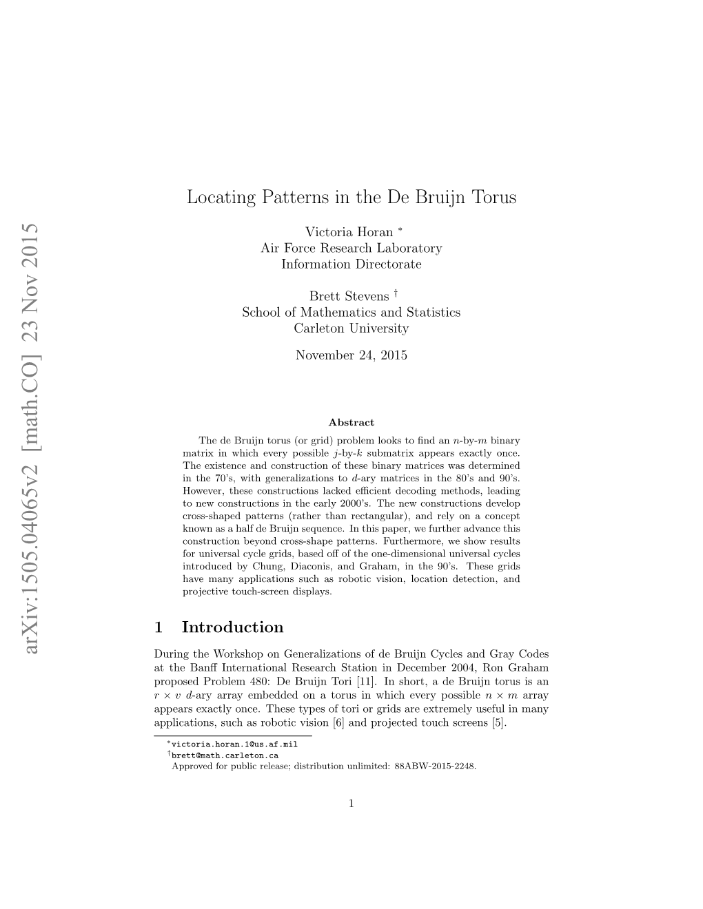 Locating Patterns in the De Bruijn Torus