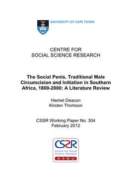 CENTRE for SOCIAL SCIENCE RESEARCH the Social Penis