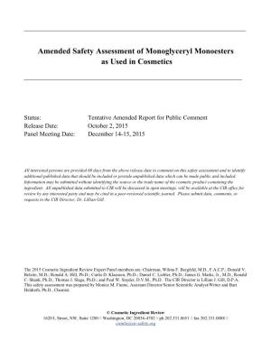 Amended Safety Assessment of Monoglyceryl Monoesters As Used in Cosmetics
