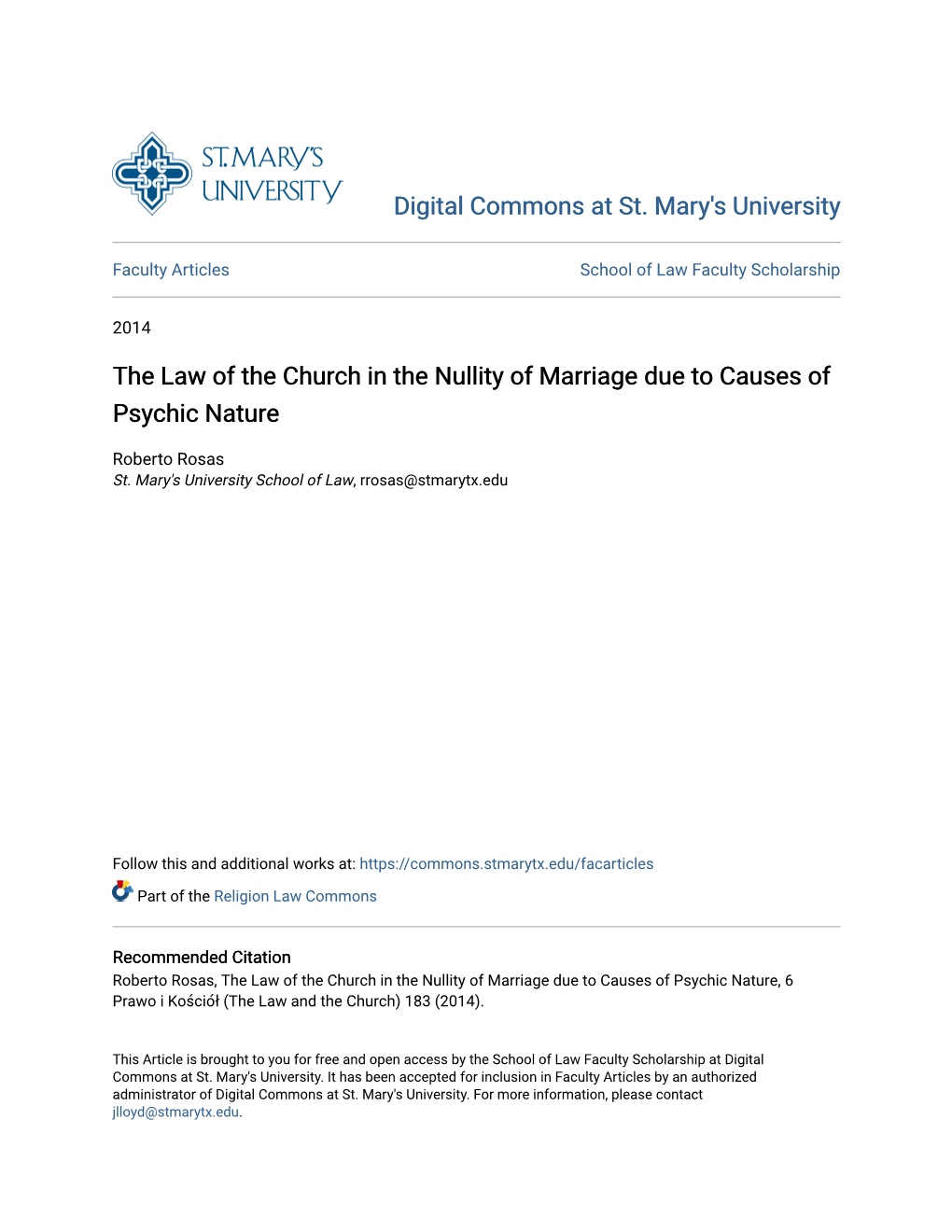 The Law of the Church in the Nullity of Marriage Due to Causes of Psychic Nature