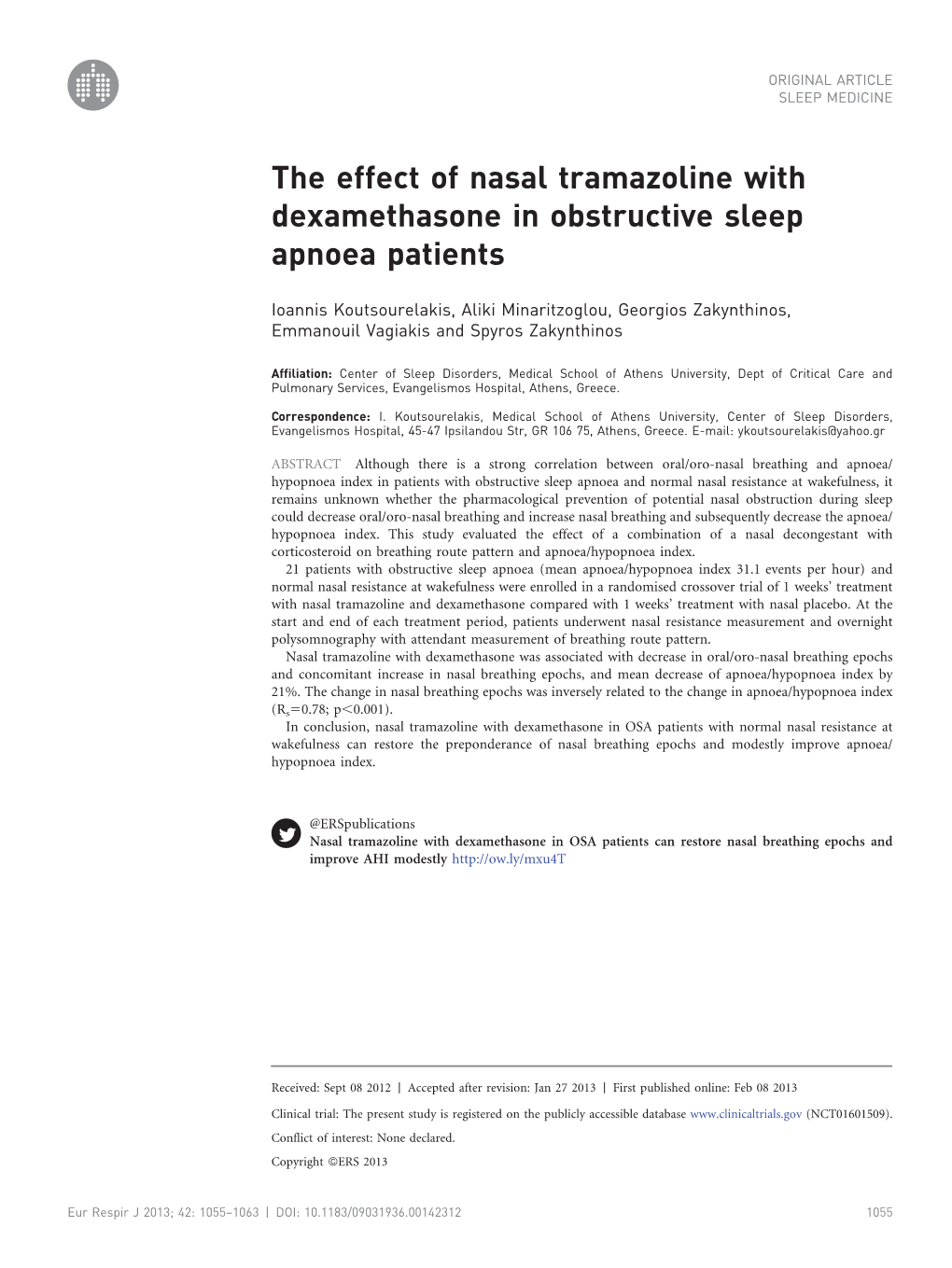 The Effect of Nasal Tramazoline with Dexamethasone in Obstructive Sleep Apnoea Patients