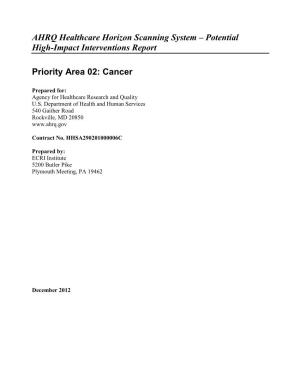 Potential High-Impact Interventions Report Priority Area 02: Cancer