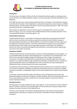 Lichfield Cathedral School STATEMENT of BOARDING PRINCIPLES and PRACTICE