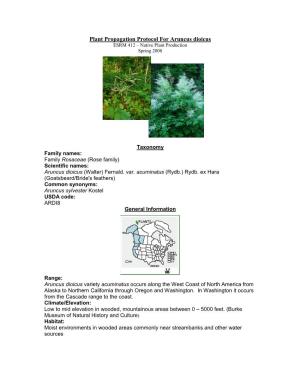 Plant Propagation Protocol for Aruncus Dioicus ESRM 412 – Native Plant Production Spring 2008