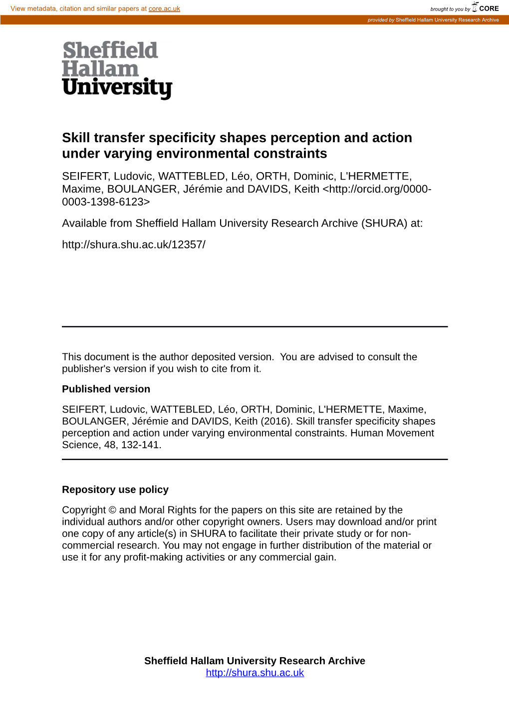 Skill Transfer Specificity Shapes Perception and Action Under