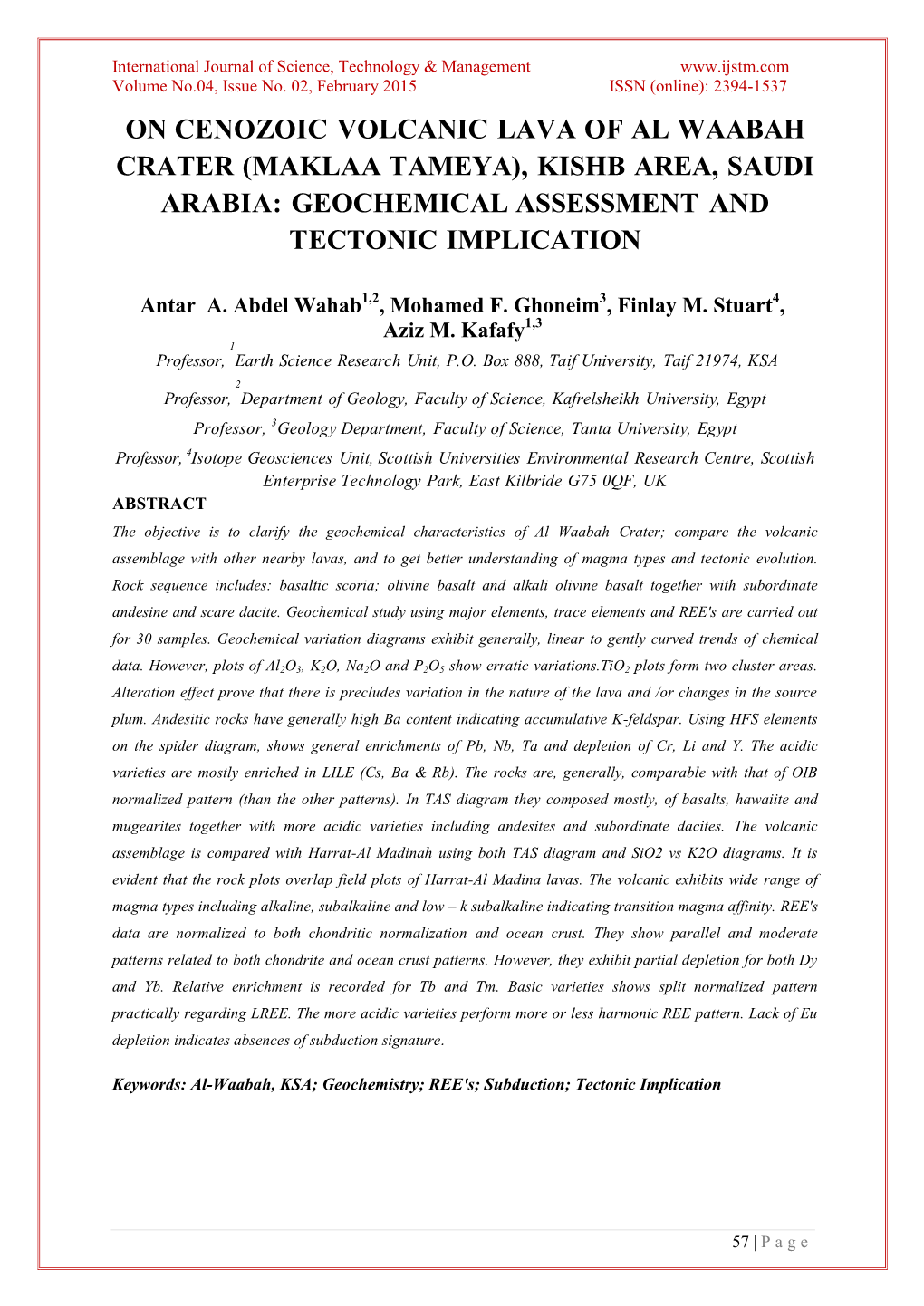 Maklaa Tameya), Kishb Area, Saudi Arabia: Geochemical Assessment and Tectonic Implication