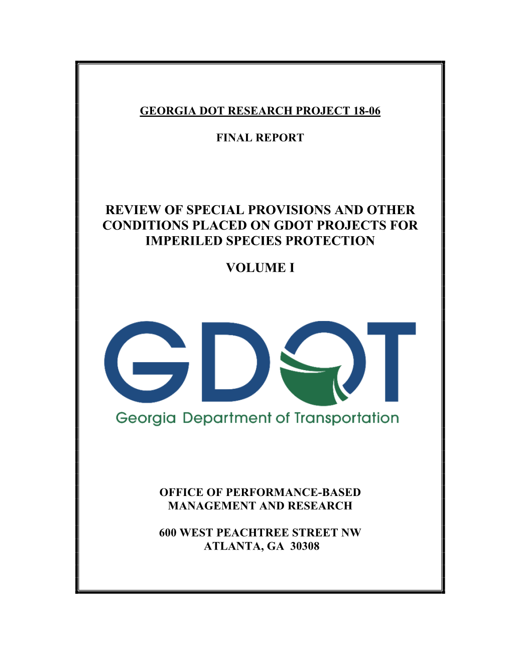 Review of Special Provisions and Other Conditions Placed on Gdot Projects for Imperiled Species Protection