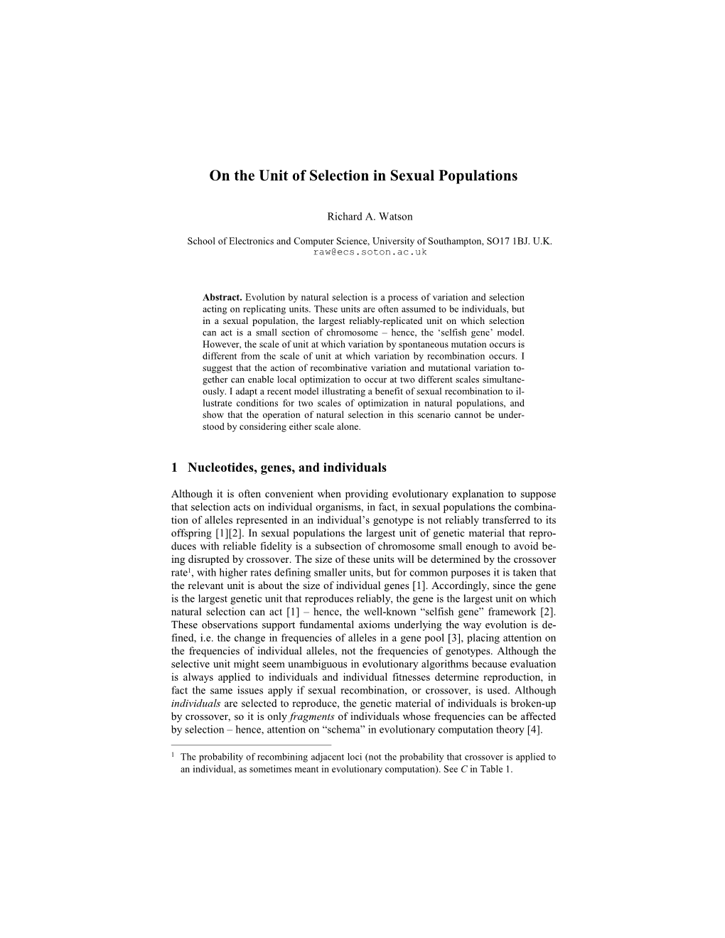 On the Unit of Selection in Sexual Populations