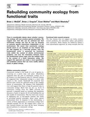 Rebuilding Community Ecology from Functional Traits