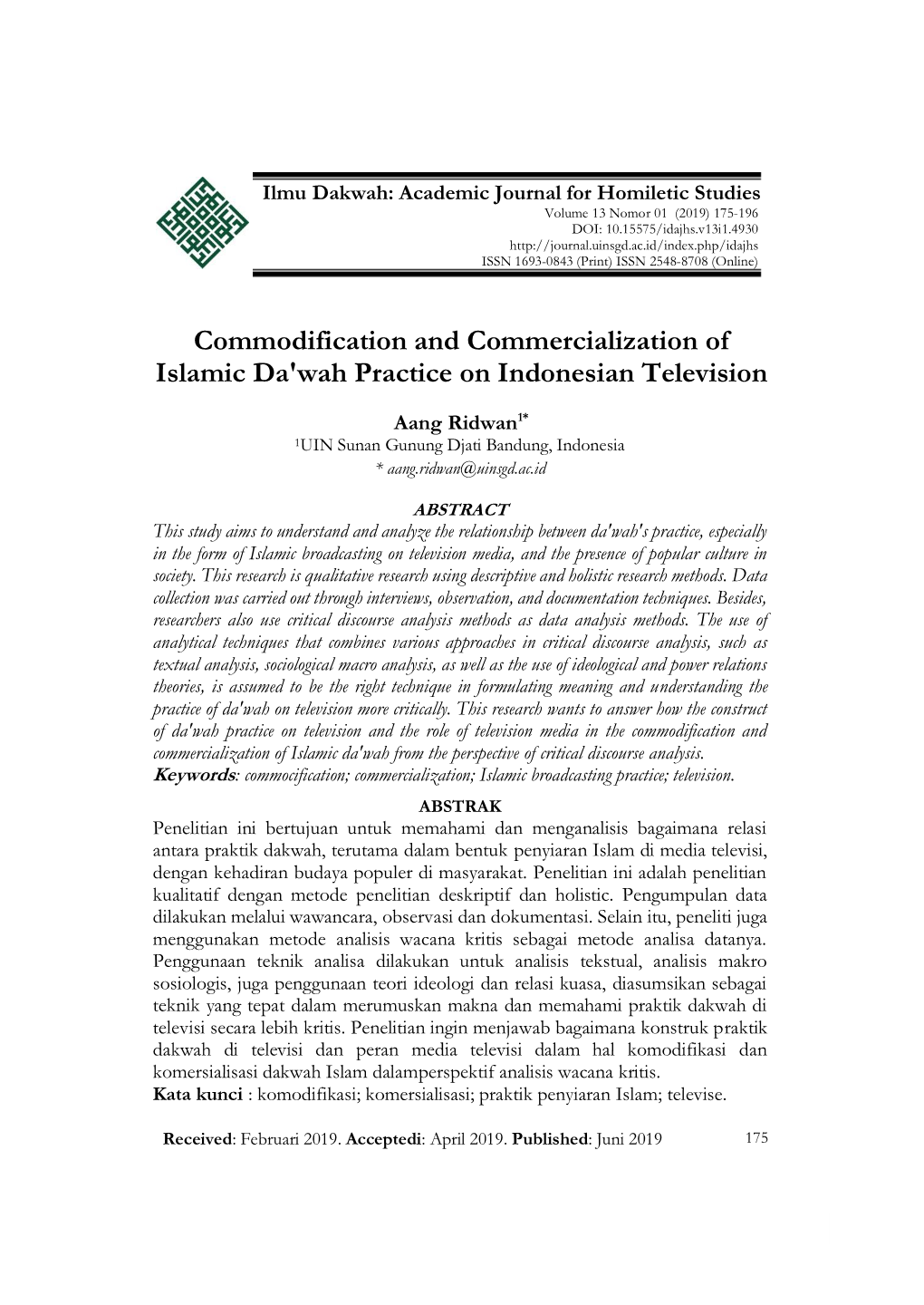 Commodification and Commercialization of Islamic Da'wah Practice on Indonesian Television