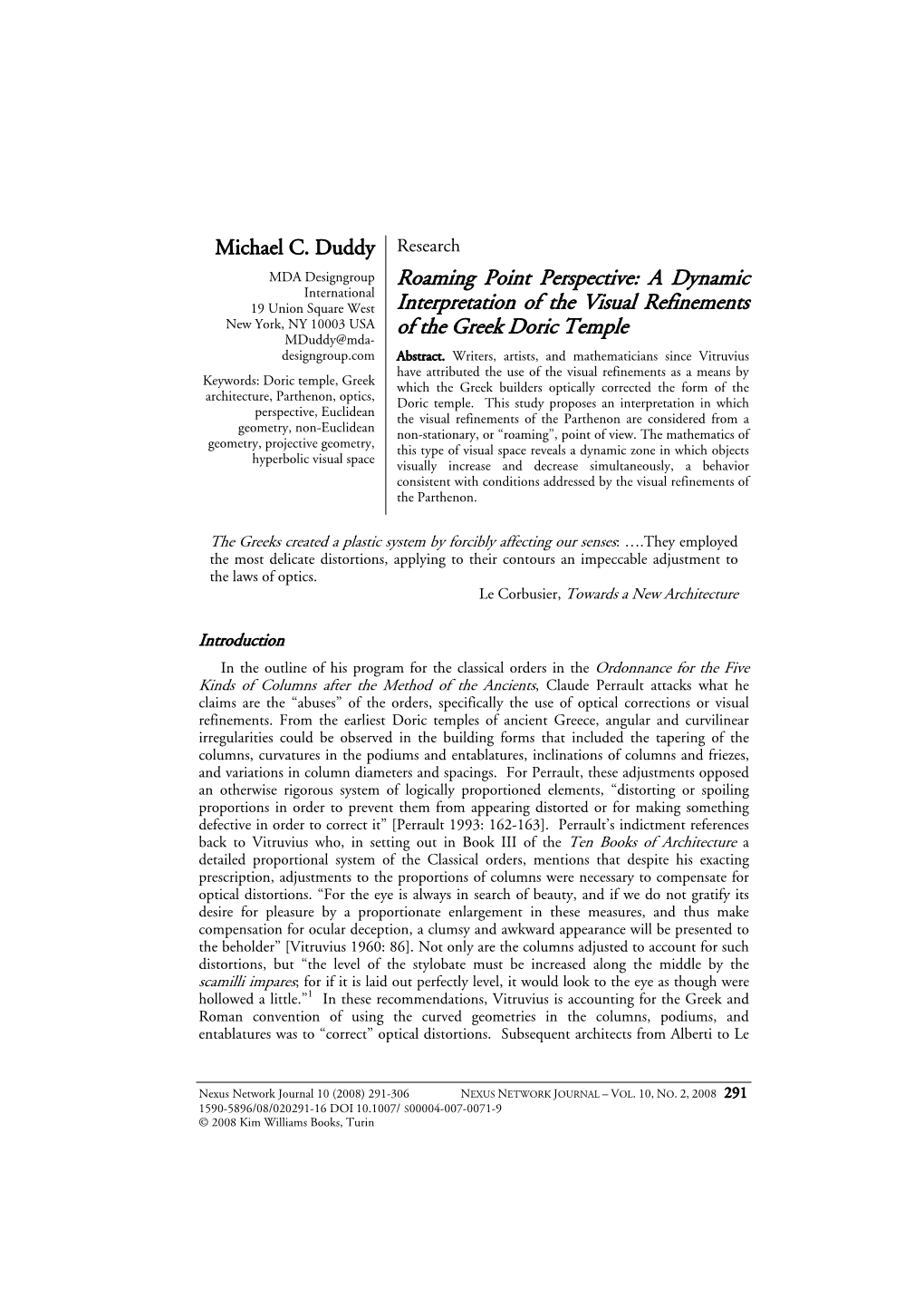 Roaming Point Perspective: a Dynamic Interpretation of the Visual Refinements of the Greek Doric Temple