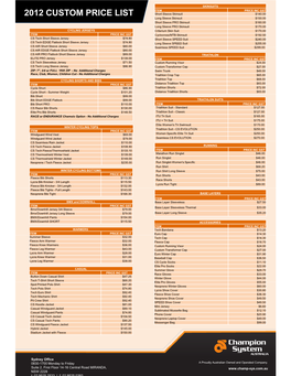 2012 Custom Price List