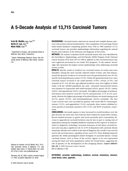 A 5-Decade Analysis of 13,715 Carcinoid Tumors