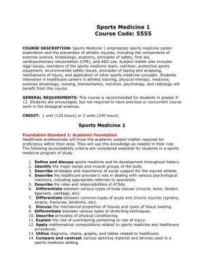 Sports Medicine 1 Course Code: 5555
