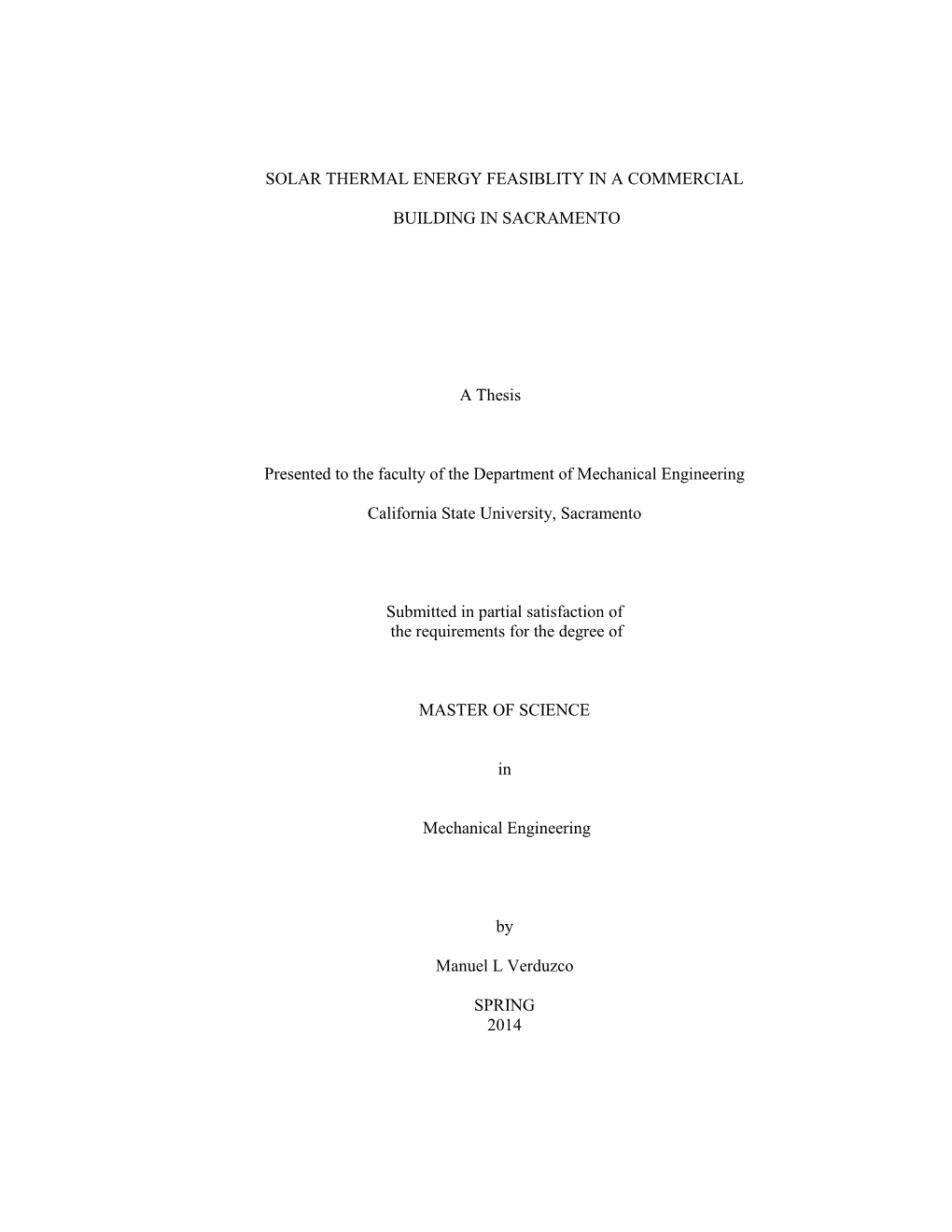 Solar Thermal Energy Feasiblity in a Commercial