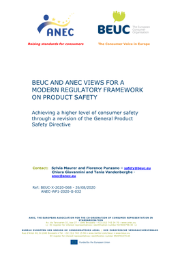 Beuc and Anec Views for a Modern Regulatory Framework on Product
