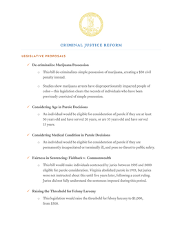 Criminal Justice Reform Legislative Proposals