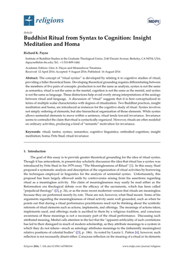 Buddhist Ritual from Syntax to Cognition: Insight Meditation and Homa