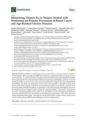 Monitoring Vitamin B12 in Women Treated with Metformin for Primary Prevention of Breast Cancer and Age-Related Chronic Diseases