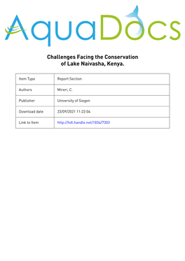Challenges Facing the Conservation of Lake Naivasha, Kenya